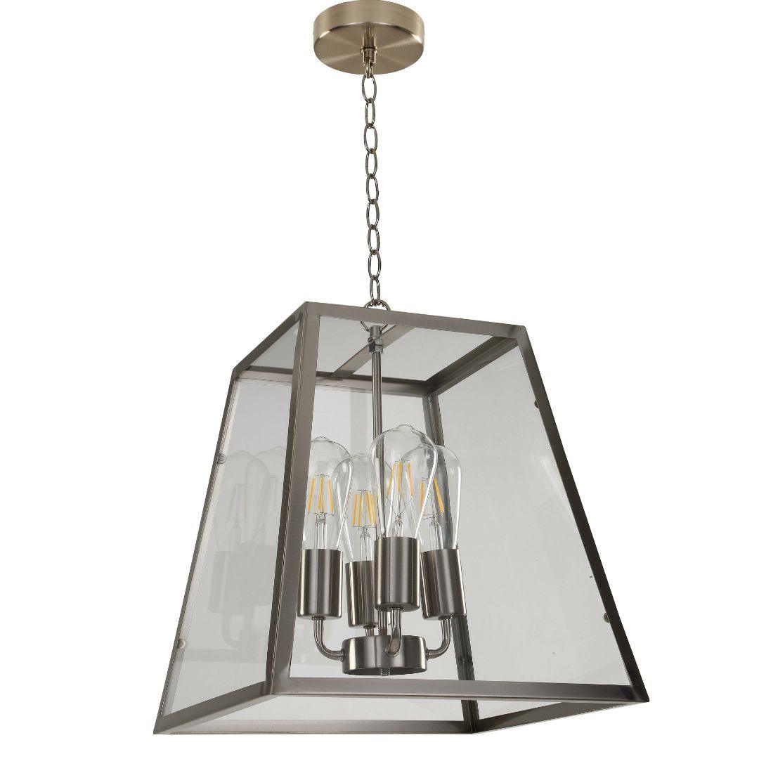 Creswick Vintage Lantern Look Pendant Satin Chrome - 4 Light Square - V&M IMPORTS Australia