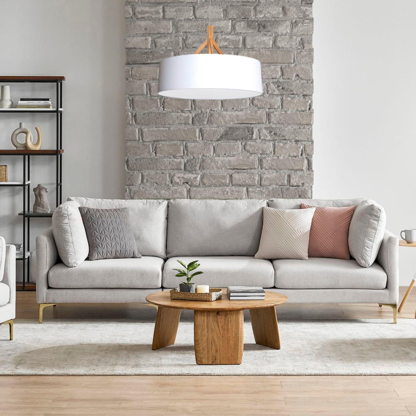 Annex 40cm 2 Light White Fabric Drum Pendant - V&M IMPORTS Australia