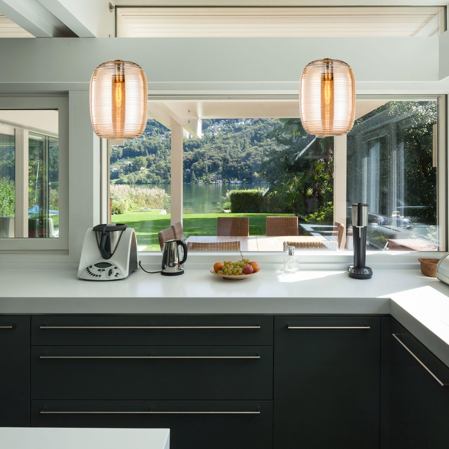 Barilla 1 Light Amber Fluted Glass Pendant - V&M IMPORTS Australia