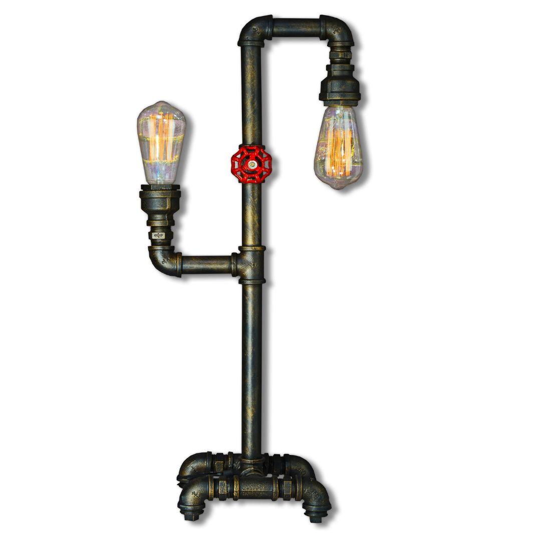 PIPE - Industrial - Steampunk - Man Cave - 2 Light Up/Down Table Lamp - V&M IMPORTS Australia