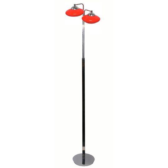 UFO - Polished Chrome Floor Lamp - Red Glass Shade - V&M IMPORTS Australia