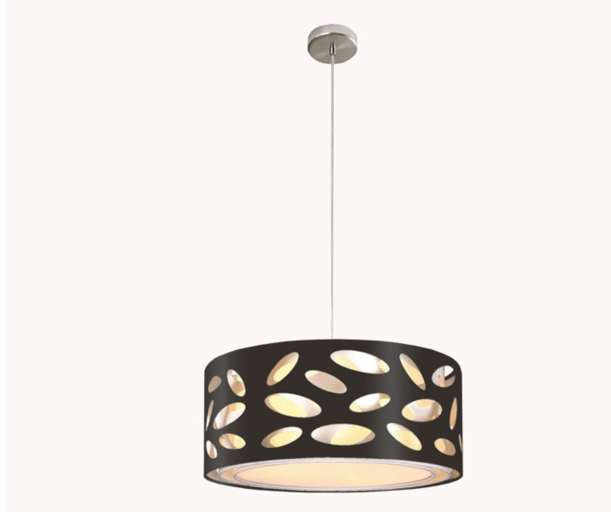 Carlo 45cm 2 Light Laser Cut Black Fabric Drum Pendant - V&M IMPORTS Australia