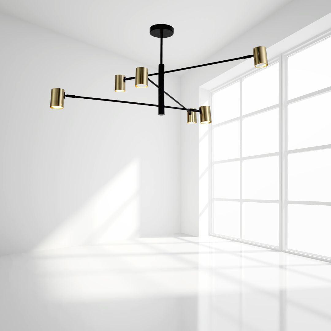 PELO Matte Black and Satin Brass Pendant Light - 6 Light ** New Arrival ** - V&M IMPORTS Australia