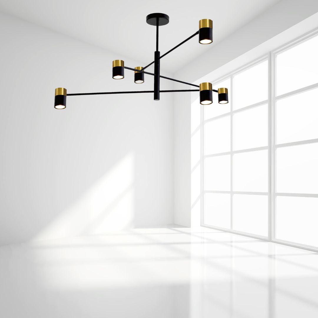 RAGGIO Matte Black and Satin Brass Pendant Light - 6 Light ** New Arrival ** - V&M IMPORTS Australia