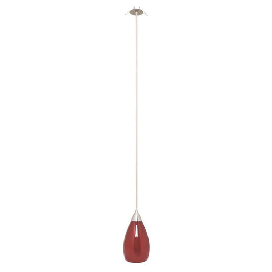 Chrome pendant light with red frosted glass inverted tear drop shape - V&M IMPORTS Australia