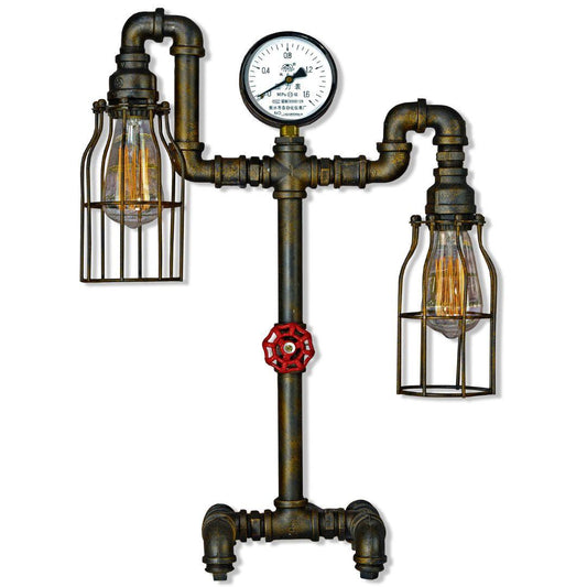 PIPE - Industrial - Steampunk - Man Cave - 2 Light Gauge & Cage Table Lamp - V&M IMPORTS Australia